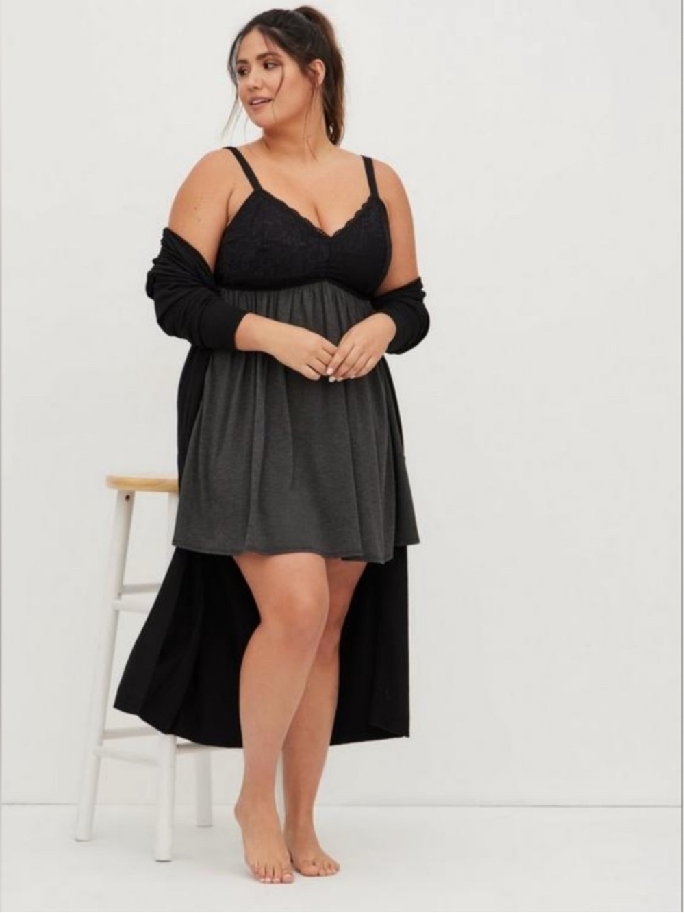 Torrid Black and Gray Lace Tank Chemsie Sleep Dress, Size 3x